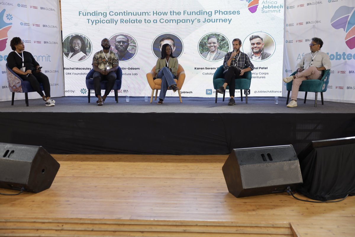 BFAGlobal's tweet image. Excited for day 2 of #AfricaJobtechSummit! Don&apos;t miss the insightful panel &quot;Funding Continuum: How Funding Phases Relate to a Company&apos;s Journey&quot; with @TheCatalystFund, @MCSocialVenture, @DRKFoundation, @AccionVLab &amp;amp; @NairobiAngels 

@JobtechAlliance 

#jobtechsummit #futureofwork