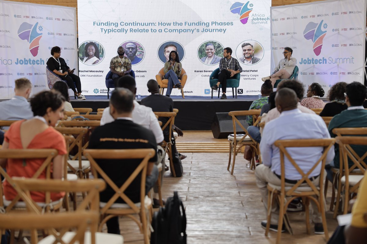 BFAGlobal's tweet image. Excited for day 2 of #AfricaJobtechSummit! Don&apos;t miss the insightful panel &quot;Funding Continuum: How Funding Phases Relate to a Company&apos;s Journey&quot; with @TheCatalystFund, @MCSocialVenture, @DRKFoundation, @AccionVLab &amp;amp; @NairobiAngels 

@JobtechAlliance 

#jobtechsummit #futureofwork