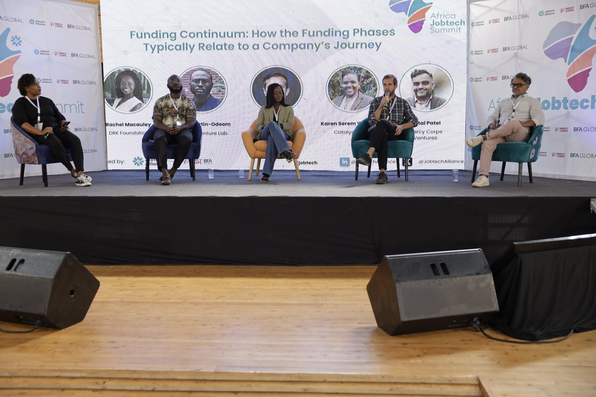 BFAGlobal's tweet image. Excited for day 2 of #AfricaJobtechSummit! Don&apos;t miss the insightful panel &quot;Funding Continuum: How Funding Phases Relate to a Company&apos;s Journey&quot; with @TheCatalystFund, @MCSocialVenture, @DRKFoundation, @AccionVLab &amp;amp; @NairobiAngels 

@JobtechAlliance 

#jobtechsummit #futureofwork