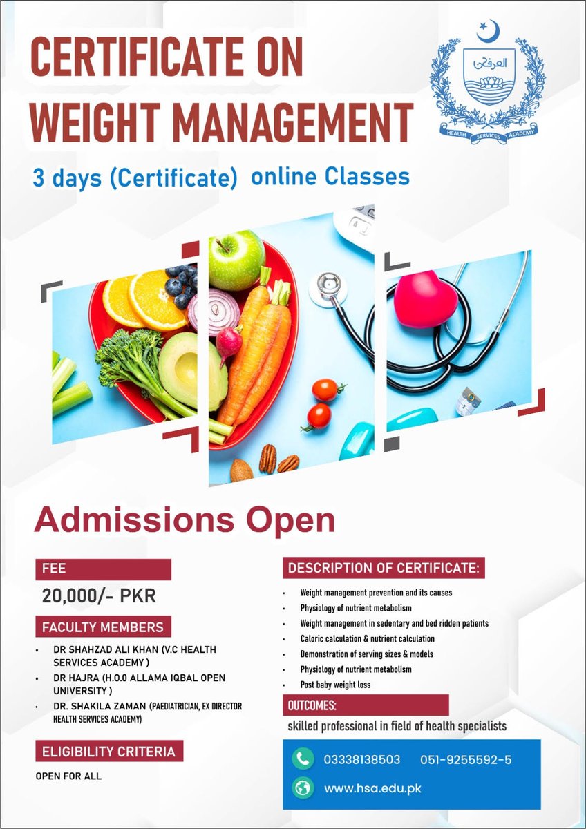 Expand your knowledge and boost your career with our certificate programs in nutrition! Diploma Certificate in Applied Nutrition Mental Health Nutrition Therapy Certificate on Weight Management Enroll now! By clicking the link hsa.edu.pk/login?redirect…