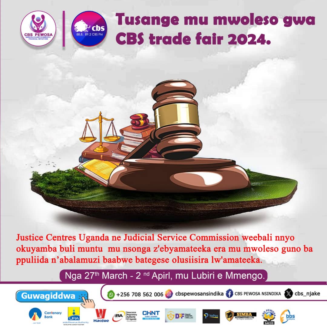 JCU will take part in the @892cbsFm Trade Fair 2024. Our lawyers will be available to answer all your legal questions as well as offering free legal advice. Date: 27th March - 2nd April. Location: Lubiri, Mmengo. @JSCUganda @JLOSUganda @EUinUG @unwomenuganda