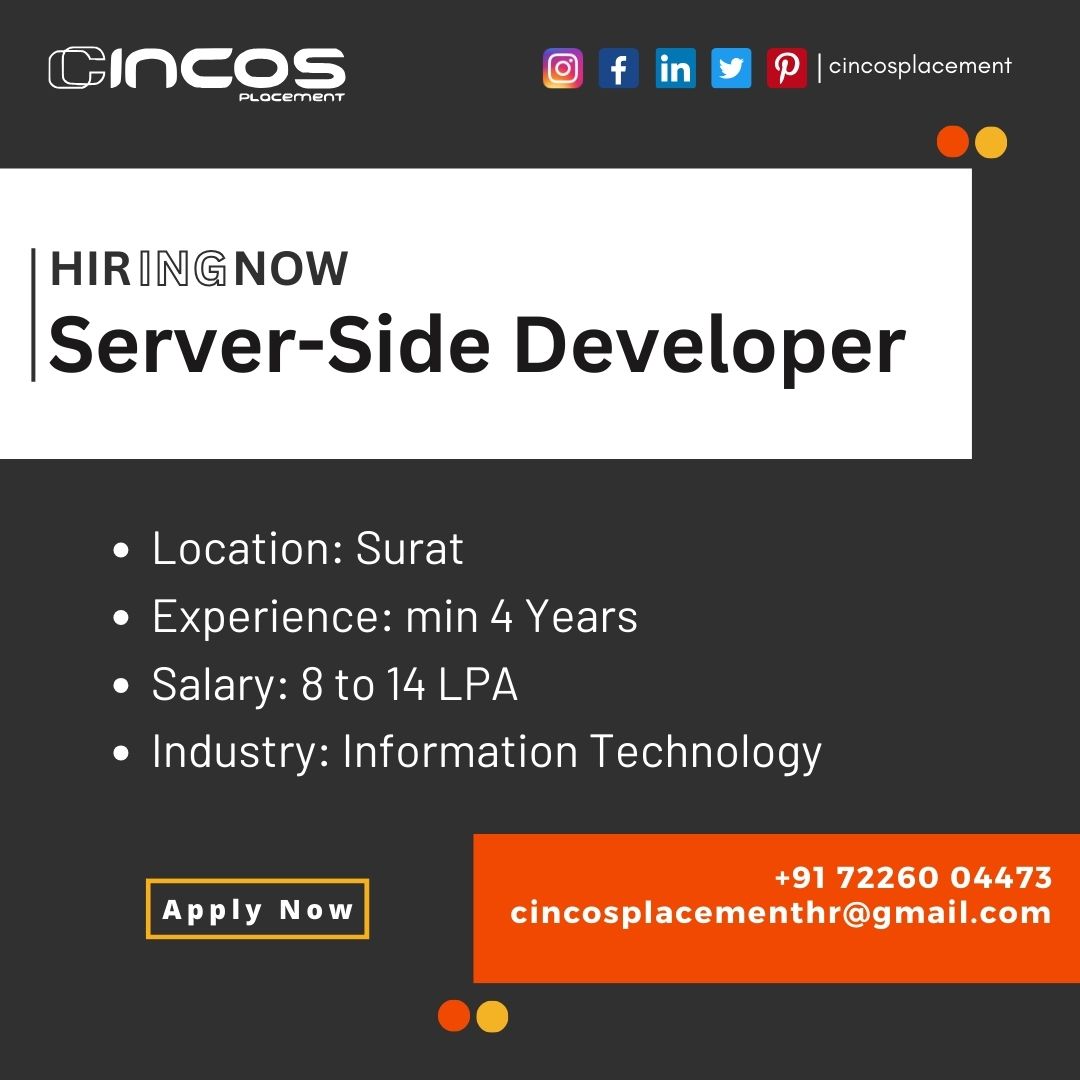 cincosplacement's tweet image. Join us as a Server-Side Developer! Explore opportunities with the best IT placement consultancy in Surat.

Contact Us
Phone: +91 7226004473

#ServerSideDeveloper #SuratJobs #TechPro #Opportunities #TopITJobConsultancyInSurat #TopITJobConsultantInSurat