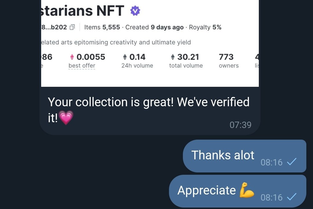 'Your collection is great! We've verified it 💗' That was the feedback we got from @Element_Market today. Now, I need you all Blastarians to type in the comment that 'The Blastarians is Great'