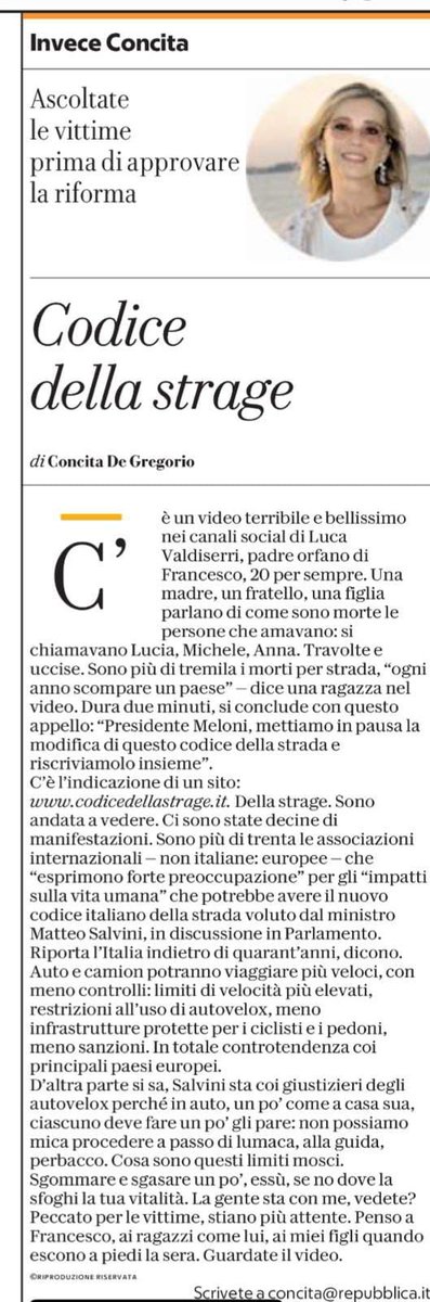Grazie a ⁦<a href="/concitadeg/">Concita De Gregorio</a>⁩ perché parlarne è importantissimo, soprattutto in questo momento
