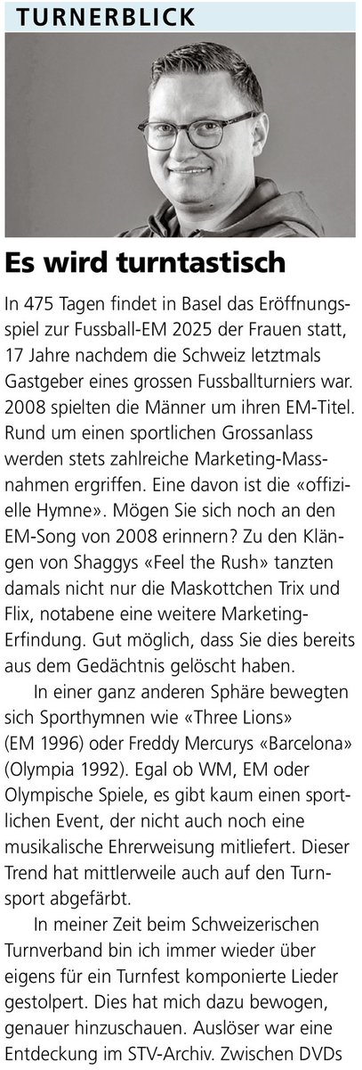 teedee87's tweet photo. Wird der diesjährige Turnfest-Sommer tatsächlich «turntastisch»? Und wer kann sich noch an «Feel the rush» erinnern? Mehr dazu in meiner aktuellen @Volksstimme_CH Kolumne https://t.co/Rg3a2cxH2B