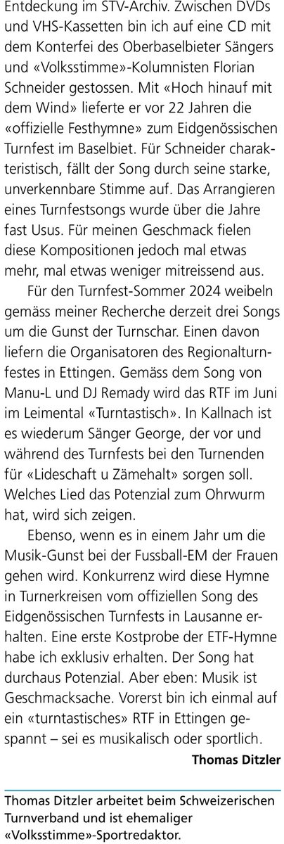 teedee87's tweet photo. Wird der diesjährige Turnfest-Sommer tatsächlich «turntastisch»? Und wer kann sich noch an «Feel the rush» erinnern? Mehr dazu in meiner aktuellen @Volksstimme_CH Kolumne https://t.co/Rg3a2cxH2B