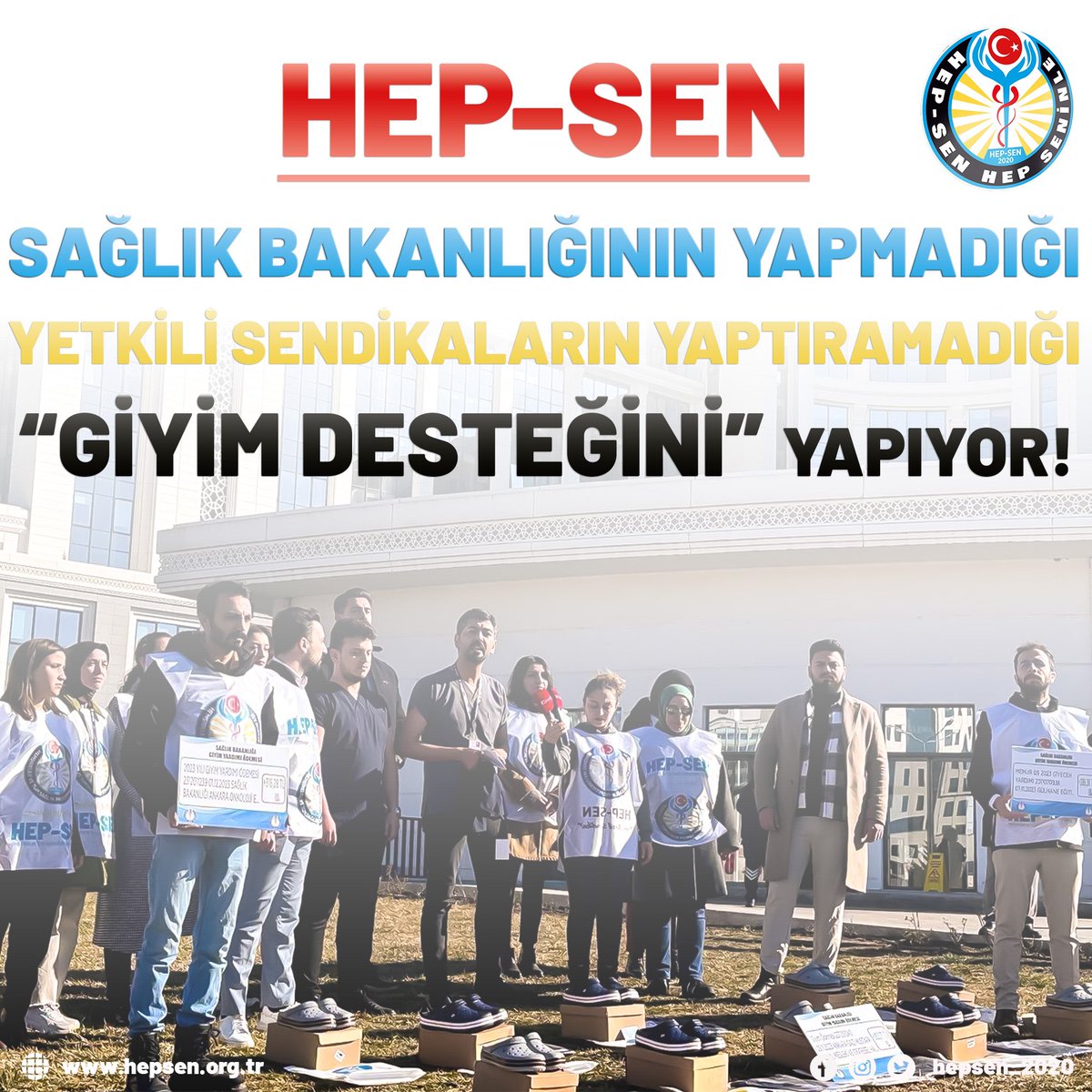 hepsen_2020's tweet photo. Yıllardır kamuda sağlık bakanlığı giyim yardımı konusunda çalışanlarını mağdur etmekte yetkili sendika ise 15 yıldır bu durumu göz ardı etmektedir. 

HEP-SEN olarak kurulduğumuzdan buyana bu durumu dile getirerek sağlık emekçilerinin hak ettikleri giyim yardımını alması konusunda adımlarımız oldu. Sağlık bakanlığına başvuru yapıp neticelenmeyen başvurumuzdan sonra ise bakanlık önünde giyim yardımını protestosunu  gerçekleştirmiştik.

Hep-Sen camiası olarak giyim yardımı konusunda daha önceden Ar-Ge birimimiz tarafından üretilen ortopedik terlik dağıtımına başlamıştık. Sağlık emekçilerinin yanında olduğumuzu bir kez daha göstermek için “Hep-Sen AR-GE Giyim Desteği Projesi” kapsamında özel üretim olan forma desteğimiz de sahanın emekçilerine dağıtılmaya başlanmıştır.

Sağlık emekçilerin çalışmaları için lazım olan en temel ihtiyaçlarını bakanlık tarafından karşılanmıyorken sizlerin sağlıkta verdiğiniz hizmetin değerini biliyoruz. Terlettiğiniz kutsal üniformalarınızla 7/24 toplum sağlığına vermiş olduğunuz hizmetler için Hep-Sen olarak teşekkür ederiz. Hep-Sen olarak, yanınızda durmaya ve hak ettiğiniz desteği sağlamaya devam edeceğiz. 

HEP-SEN'İNLEYİZ...

HEP-SEN  
Türkiye'nin En Genç ve Dinamik Yeni Nesil Sağlık Sendikası @hepsen_2020

🌐 https://t.co/5De2NnFS9S
☎️ 0216 759 44 14
📱 https://t.co/ApGyCSurPg
📲 https://t.co/biKHrjCXih

@RTErdogan @tcbestepe 
@drfahrettinkoca @saglikbakanligi 
@csgbakanligi @isikhanvedat 

#nedenhepsen #hepimizinsendikası #hepsen2024 #Hepsen #Hepseninle
#hepsenarge #giyimdestegi #forma