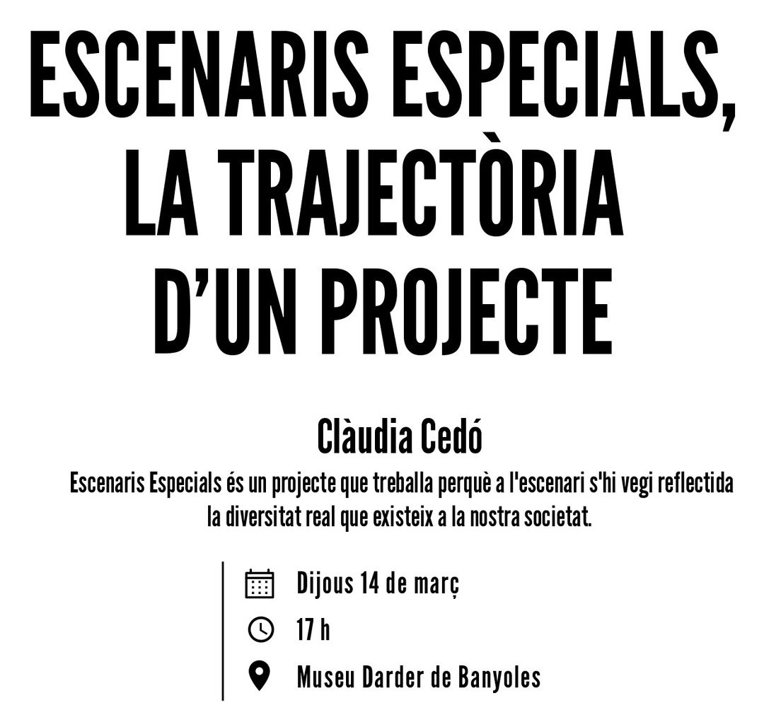 Aquesta tarda, Clàudia parlarà del projecte <a href="/EEspecials/">Escenaris Especials</a>. A les 17h al Museu Darder. Activitat organitzada per <a href="/museusbanyoles/">Museus de Banyoles</a> i el Casal Cívic i comunitari de Banyoles.