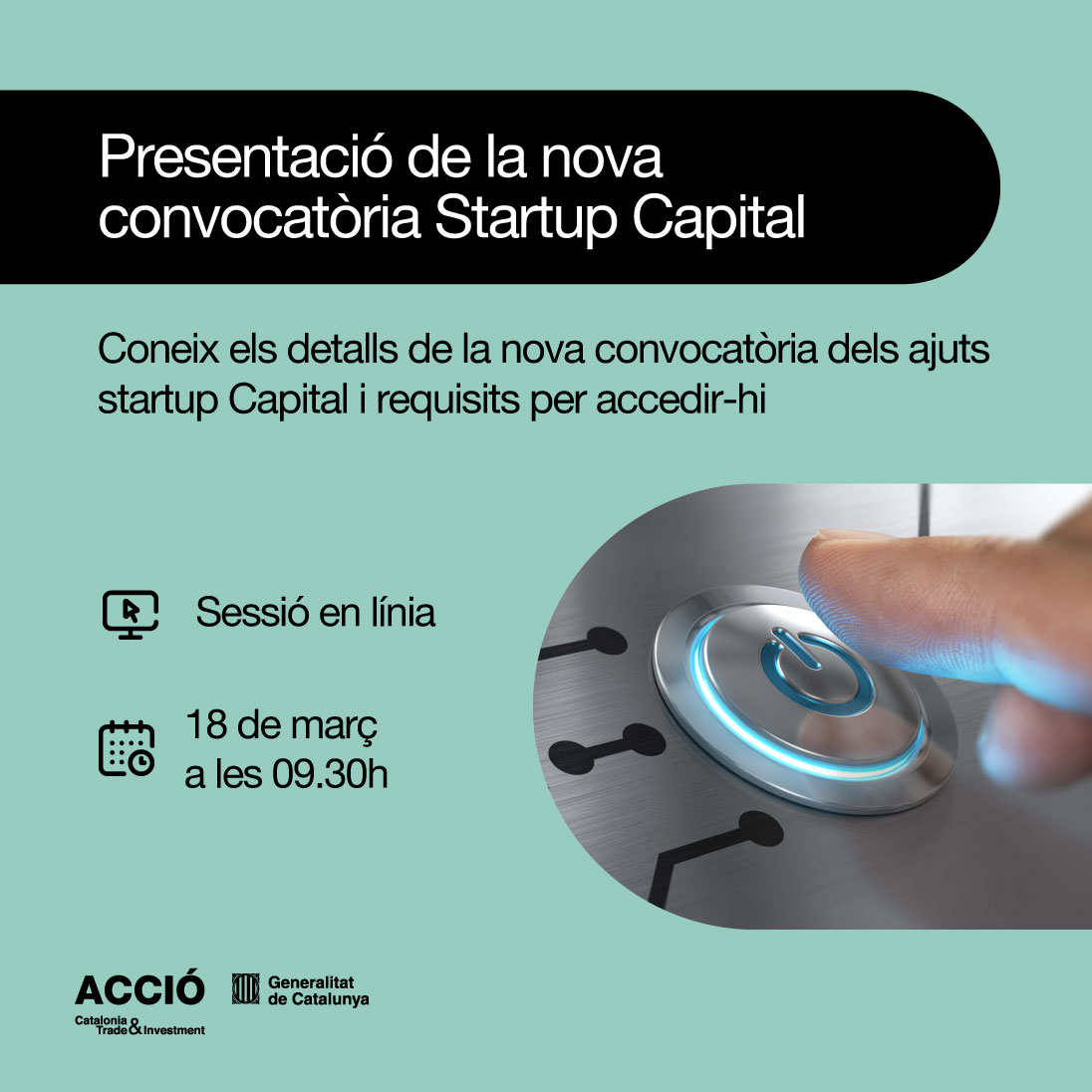 accio_cat's tweet photo. 🚀 Tornen els ajuts #StartupCapital!
#Sabiesque les startups beneficiàries de les primeres convocatòries han creat 500 llocs de treball? I que han aconseguit 33,5M d’inversió privada?
📅 19/3
🕒 9.30h
Informa-te'n a la sessió ⤵
https://t.co/kuYZdNn9T1
#StartupsCAT https://t.co/tbwiGPKMJs