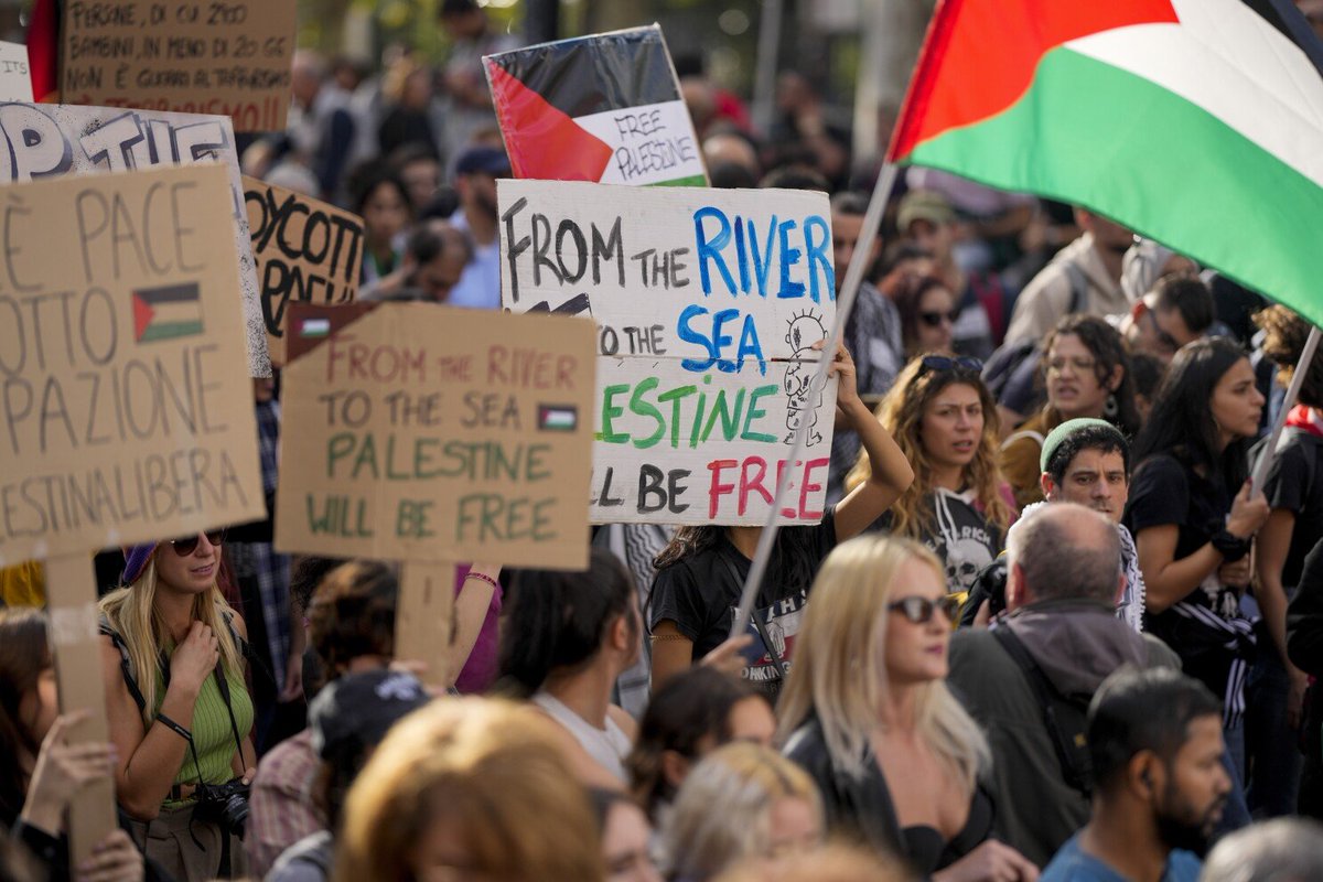EylonALevy's tweet photo. Peace will come when there is a Palestinian leader brave enough to turn around to the hate parades around the world and say, "No, not from the river to the sea. That means eliminating Israel. We want peace with it." https://t.co/swiNWlbOJy