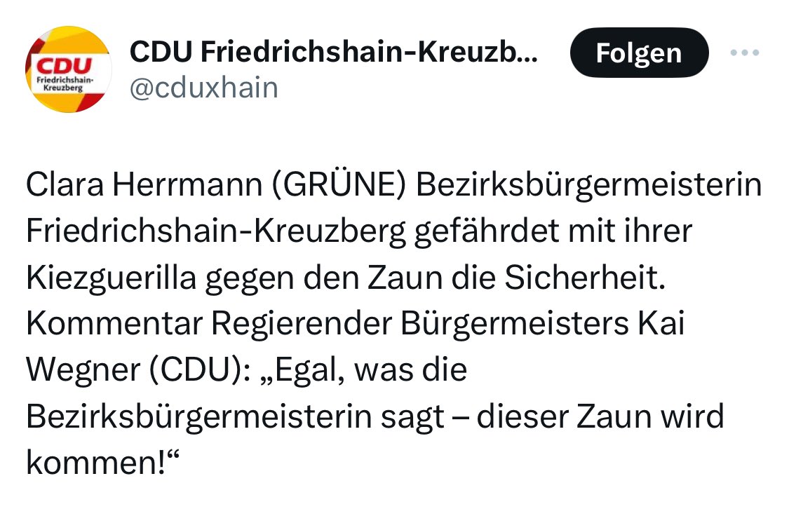 VasiFranco's tweet photo. Es zeugt von einem verstörenden Sicherheitsverständnis der CDU Friedrichshain-Kreuzberg, wenn diese Kreuzberger*innen, die gegen Zäune demonstrieren, als „Kiezguerilla“ diffamiert. Ist das auch die Auffassung von @RegBerlin? #GörlitzerPark #Görli https://t.co/zTpRh7Wl2Y