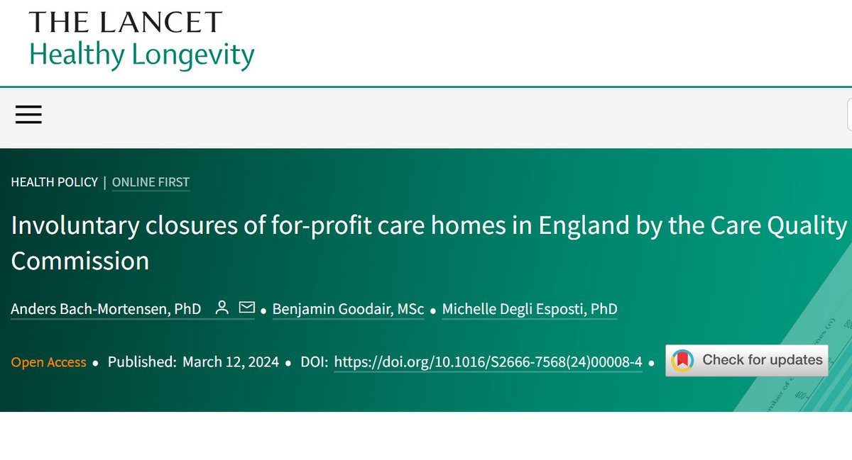 🚨New paper in @LancetLongevity 🚨 ⚠️816 care homes forced to close due to severe risks to residents' health or safety. 💰Almost all of these are run by for-profit companies. 🤔The most grievous breaches of standards are in the private sector. link: thelancet.com/journals/lanhl… 🧵: