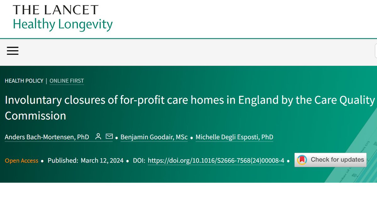 BenGoodair's tweet photo. 🚨New paper in @LancetLongevity 🚨

⚠️816 care homes forced to close due to severe risks to residents' health or safety.
💰Almost all of these are run by for-profit companies.
🤔The most grievous breaches of standards are in the private sector.

link: https://t.co/jbjl9zl3PN

🧵: https://t.co/Gi9WkGJ253