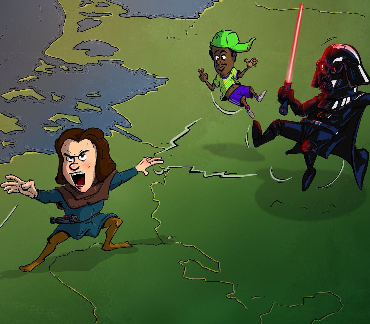 While looking forward to a new @HistoryOfNL episode, I'm trying to to catch up with the cover arts: Episode 5: Welcome to Family Feudalism Baldwin trying to balance the force between #theempire and France. #cartoon #history #historyofnetherlands #characterillustration