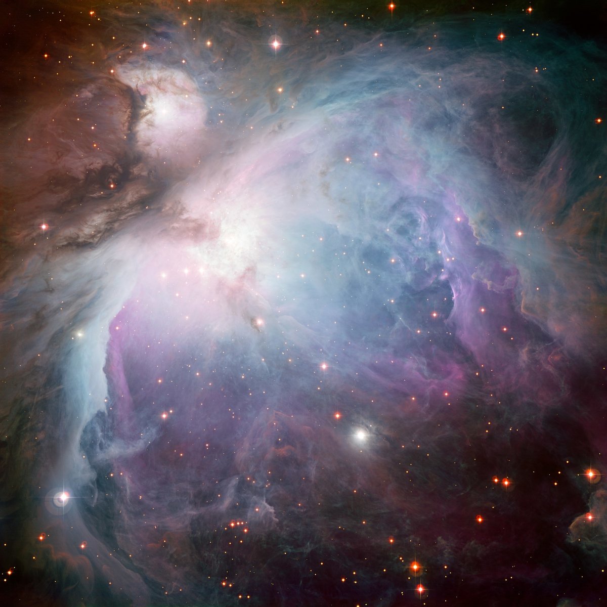 waddensky's tweet photo. The Orion Nebula is a cloud of gas where new stars are born. You can spot it with the naked eye in the winter months as a fuzzy patch in the constellation Orion. What's your favorite deep-sky object? (Image: ESO/Igor Chekalin) #starrysky #celestialevents #astronomychart https://t.co/hyijiiqBiP