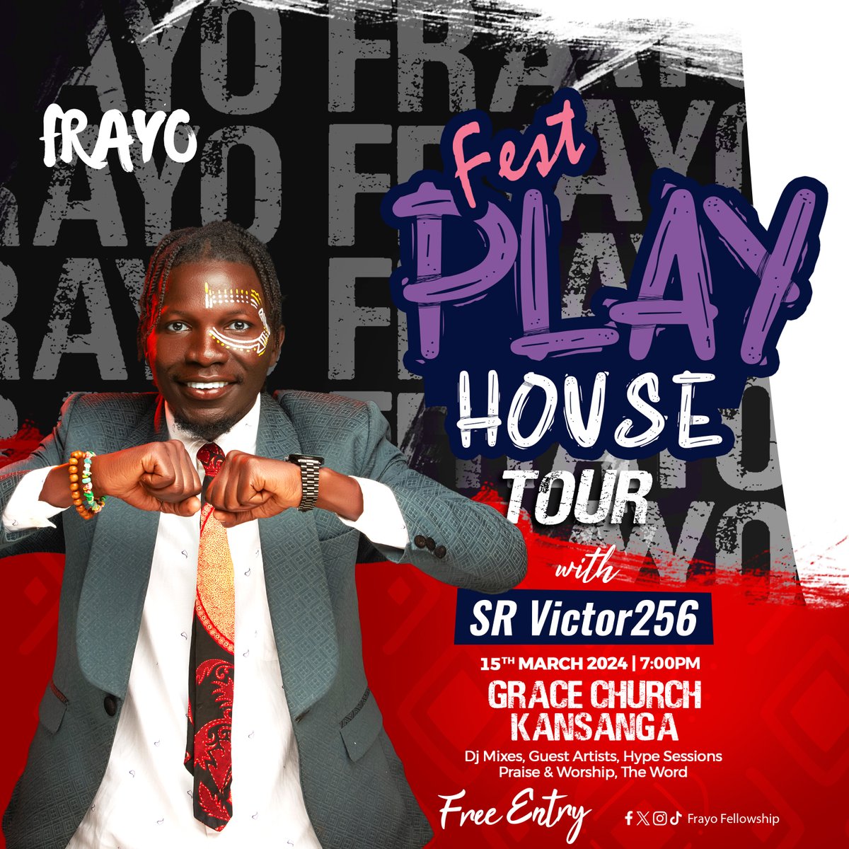 Frayoug's tweet photo. We got @playhousefestug tour happening this Friday at Frayo Kansanga, located at Grace Church Kansanga oppo, Absa Bank. Led by @SRVictor256 expect a blast as we countdown to the main event in 30th March 2024. https://t.co/2ntxkzlCwq
