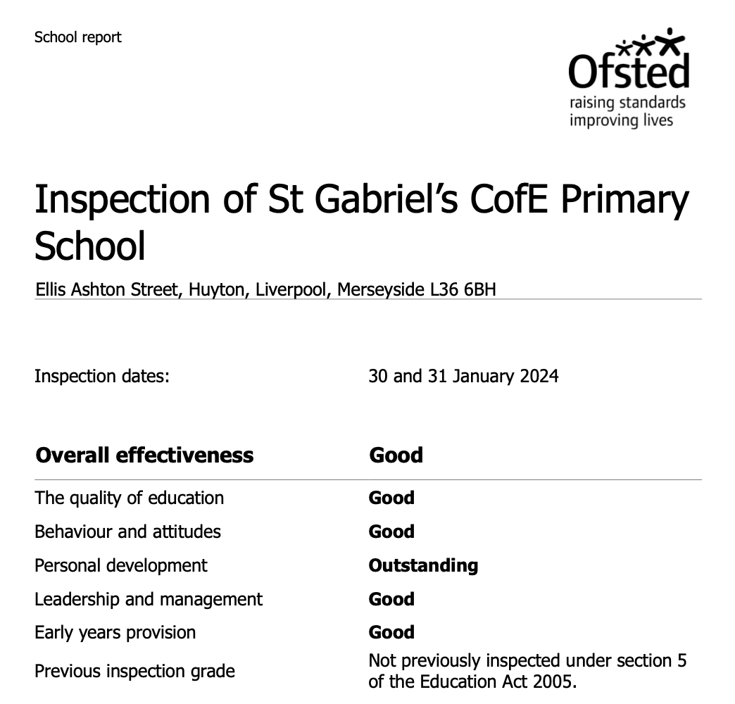 StGabrielsCofE's tweet photo. We are absolutely delighted to share our recent Ofsted report with our families which reflects the hard work of our school community.

A school where 'Pupils are exceptional ambassadors for St Gabriel’s School.' The report can be read here:
https://t.co/3FDMborSpb

@RainbowEduMAT https://t.co/JerUukPmhD