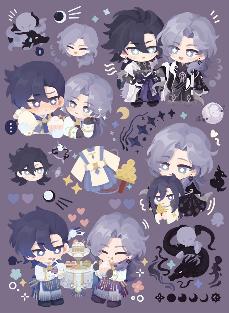 #Susabi_Tsukuyomi
#Onmyoji #阴阳师 
#荒月读

荒酱生日临近，月门已经开始准备蛋糕啦！
一个可爱的组合页奉上
（约稿）

呜啪快放开小黑龙！