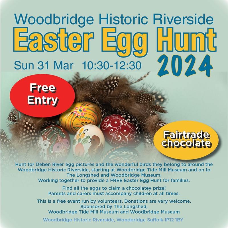 We're so looking forward to the Easter Egg Hunt on Sunday 31st March 10.30am starting at the Woodbridge Tide Mill Museum - See you there! #WoodbridgeHistoricRiverside #fairtrade