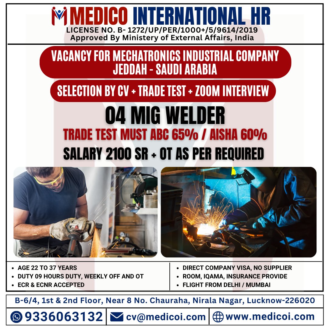 Workvisamedico's tweet photo. 04 MIG WELDER
For apply and more information please Call/ WhatsApp us: +91 9336063132
#migwelder #welder #welding #migwelding #weldernation #welders #welderslife #welderlife #tigwelder #millerwelders #welderproblems #weldersociety #lincolnwelders #weldersdoitbetter #welderchick https://t.co/gbzZtTycY9
