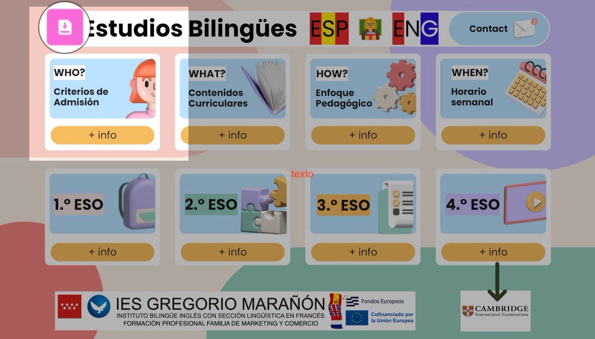 ¿Quieres conocer los criterios para matricularte en 1ºESO Sección Bilingüe o en Programa Bilingüe de Inglés? Si vienes de un Colegio NO bilingüe o si no tienes un certificado B1, puedes hacer una prueba gratuita de nivel en nuestro centro. Información en: view.genial.ly/65eb5fdd8f2706…