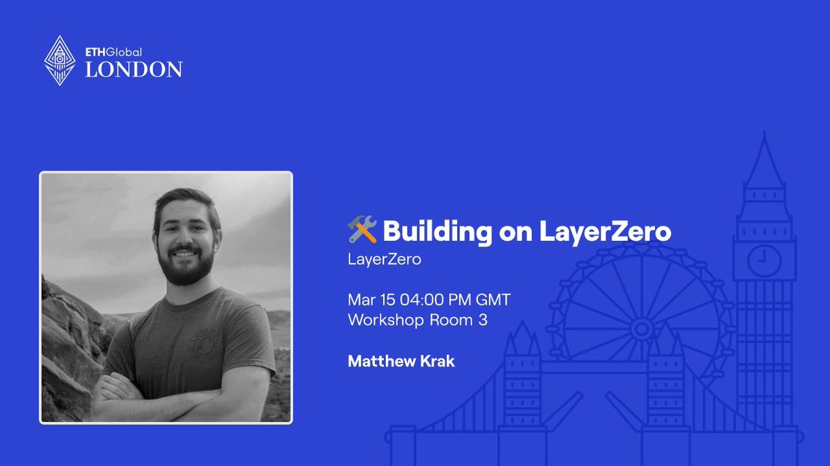 LayerZero_Core's tweet photo. LayerZero will also be sponsoring @ETHGlobal London, where Matt Krak will be speaking on March 15th.

Topic: "Building on LayerZero"

Speaker: @unkrakable

Friday (3/15), 4:00pm https://t.co/5O6oE9kr6v