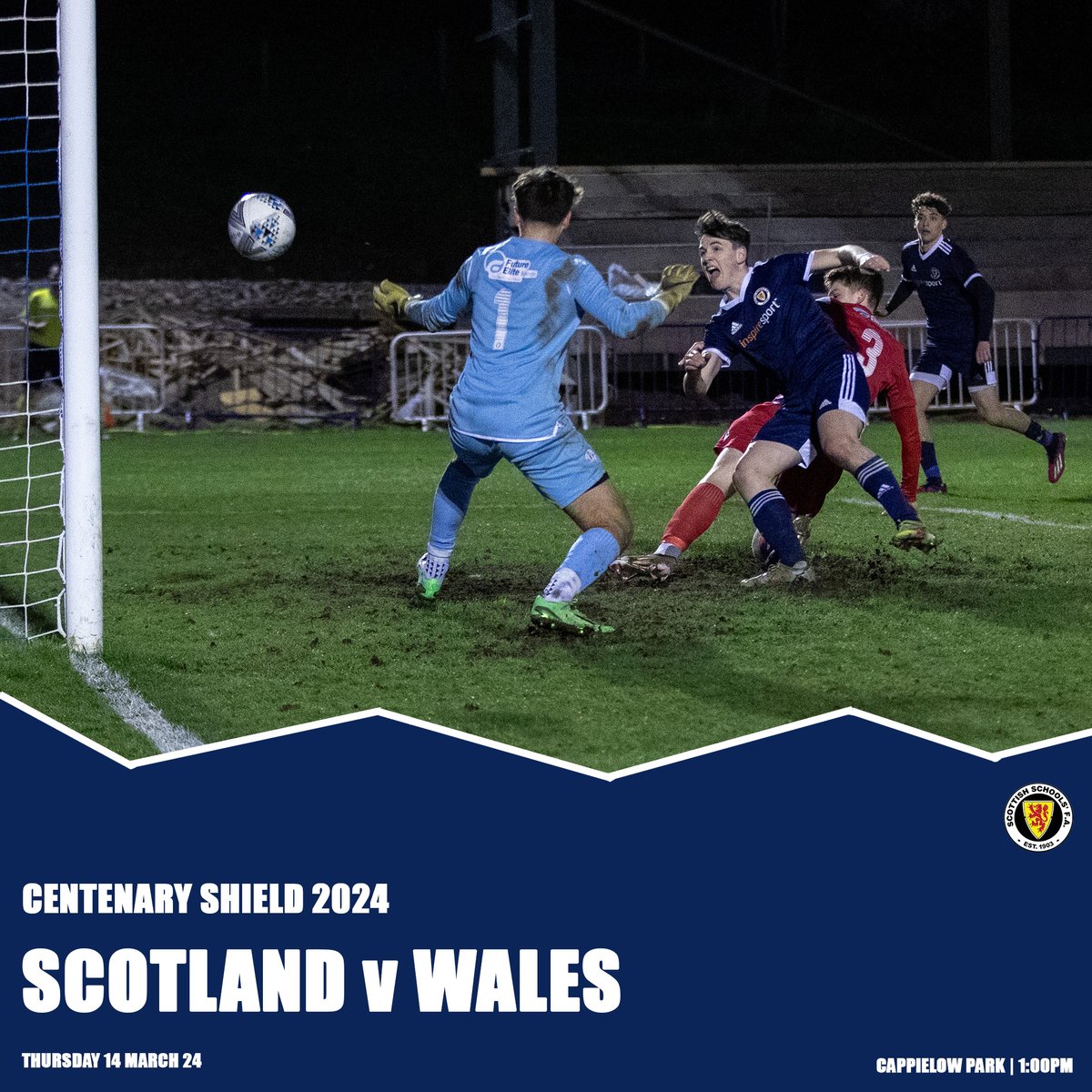 GAME DAY 🏴󠁧󠁢󠁳󠁣󠁴󠁿 | We play our first home game in this season Centenary Shield today against <a href="/WelshSchoolsFA/">Welsh Schools' F.A.</a> at Cappielow Park.  Kick off 1:00pm.  Joe Prior of Inverkeithing High School scored the last time we played Cymru - who will score today?  C'Mon Scotland 💙