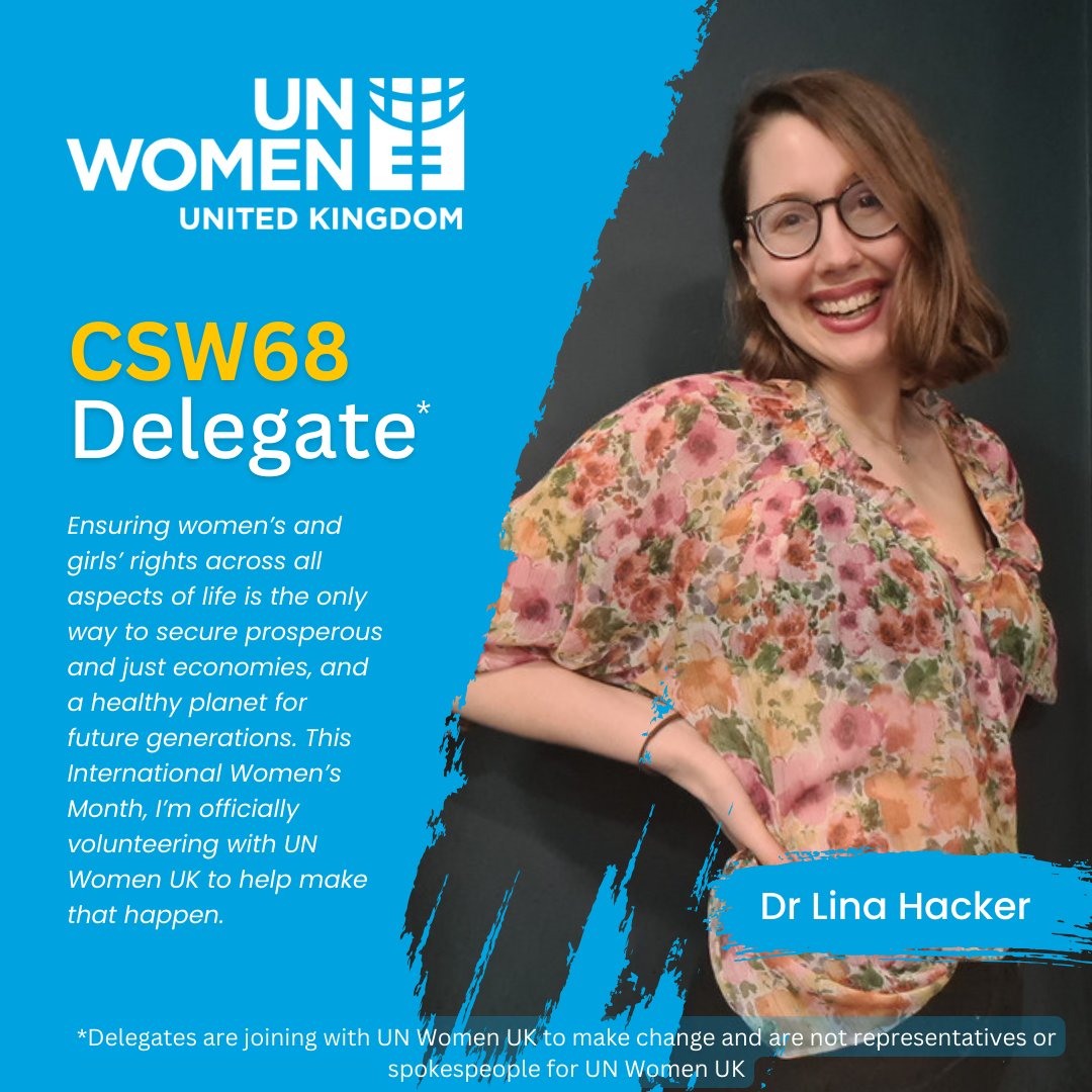 Congratulations to the Department's Lina Hacker on being selected as a delegate for UN Women UK to participate in the UN's #CSW68 - the UN's premier event for advancing gender equality and women's empowerment! Read more: unwomen.org/en/how-we-work…