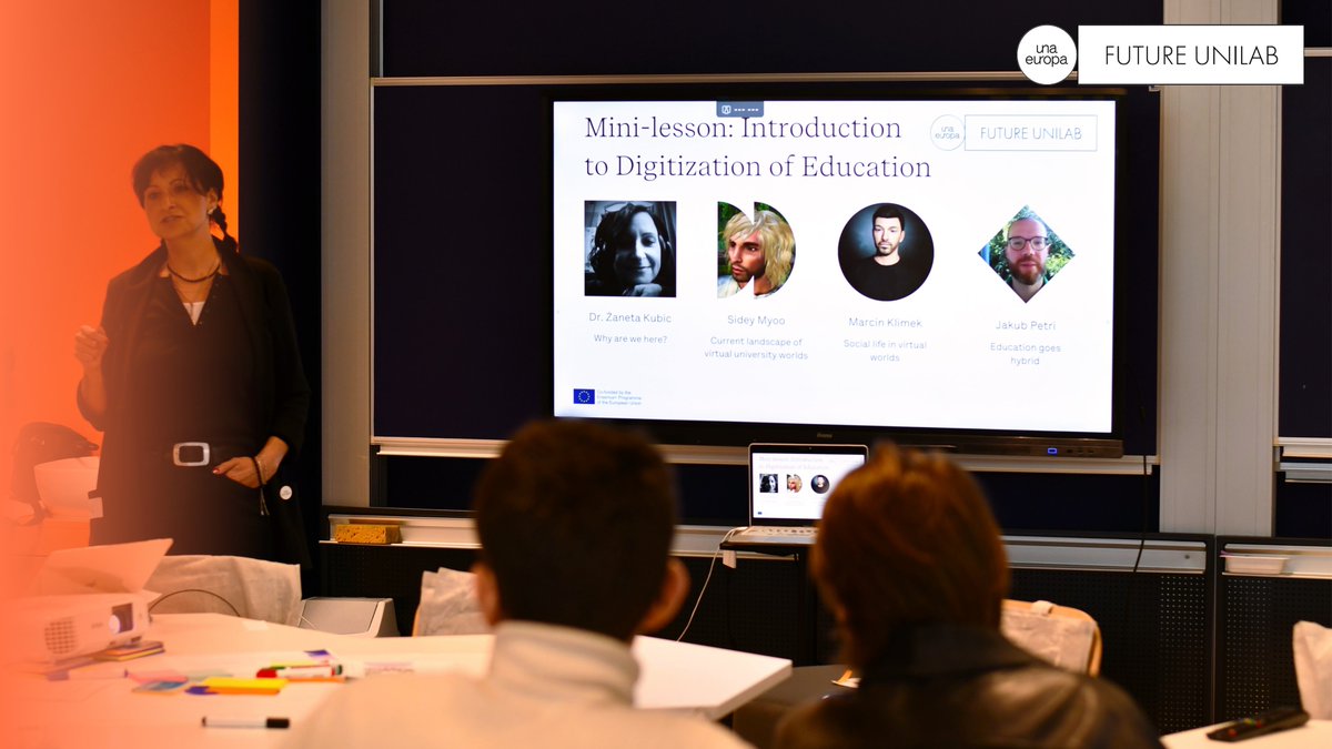Future_UniLab's tweet photo. During our #microchallenge on Tusday,@JagiellonskiUni #students had the chance to explore:
💡@Una_Europa and the @Future_UniLab
🕹️Gamification of learning
🧑💻Future #trends in EdTech
🚩Challenges and opportunities for digitising
👓VR Glasses
#WeAreUnaEuropa https://t.co/DweodrrlO8