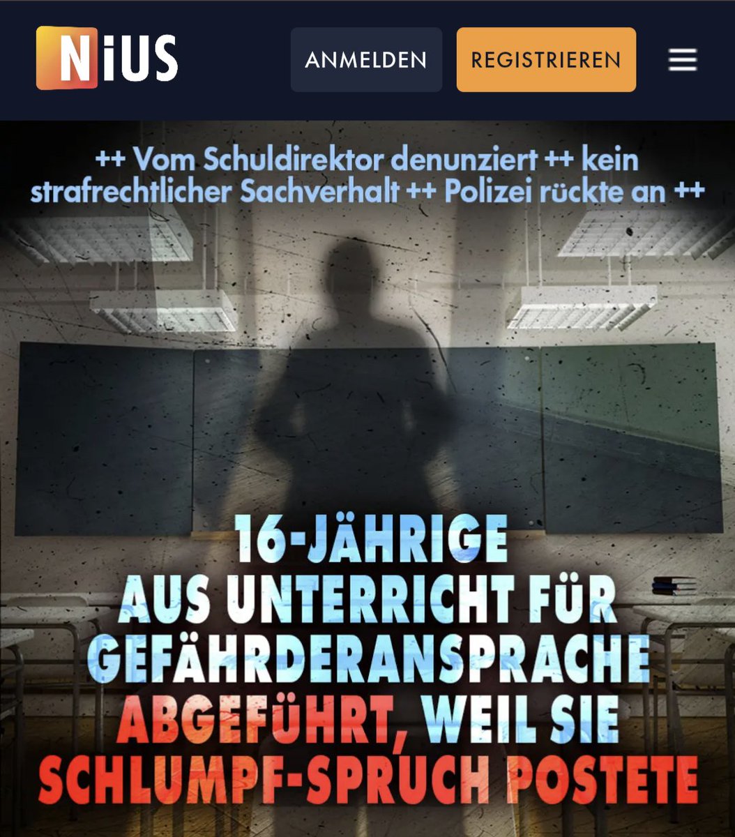 Weil ein 16-jähriges Mädchen einen Schlumpf-Spruch auf Tiktok postete, denunzierte sie der Direktor wegen Verdachts auf "rechtes" Gedankengut. Polizisten führten sie aus dem Unterricht ab. nius.de/news/vom-schul…