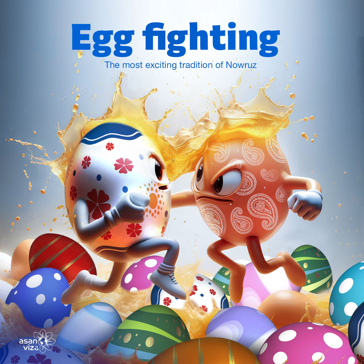 asanvisa's tweet photo. One of the most beautiful customs of Novruz holiday is the egg fight. In a game mainly played between children and young people, a cracked, i.e. defeated, egg fighter leaves the game. 🥚 https://t.co/qW7TeDiGEG