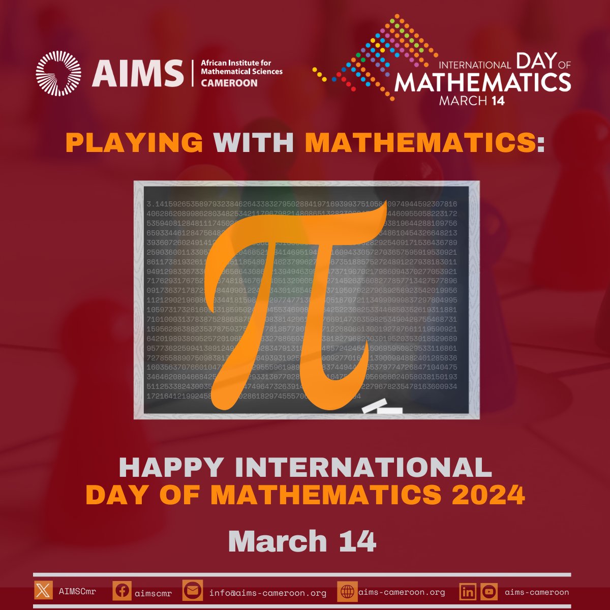 AimsCmr's tweet image. Happy International Mathematics Day! This year's theme, "Playing with Mathematics," reminds us of the boundless creativity and wonder that mathematical exploration brings into our lives.
#idm314 #idm #IDM2024 #mathisfun