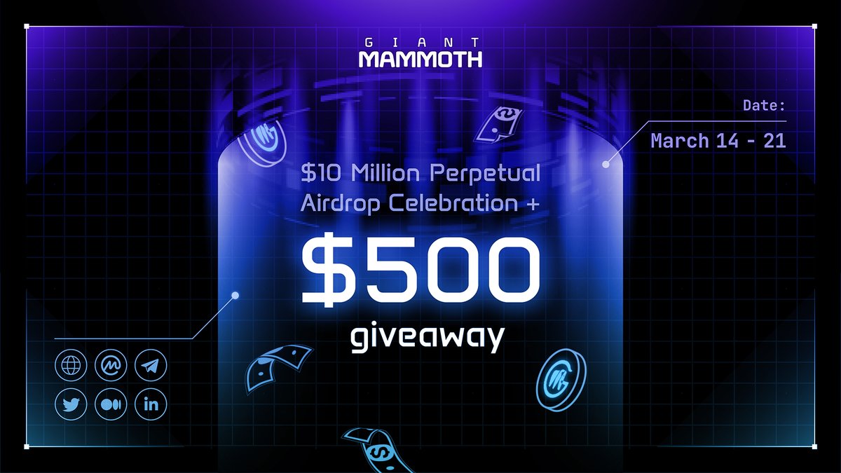 GiantMammoth's tweet photo. We're giving away $500 to celebrate GMMT Perpetual Airdrop! 🌐

Beyond the airdrop, it signifies our commitment to fostering growth within the GMMT ecosystem.

Enter: https://t.co/xlOgg3aGfd
👉 Like&comment&retweet 
🏆 Winner selected by the system.
📧 Notification via email!

Starts now ends soon!!  
#GMMT #Airdrop #CryptoGiveaway