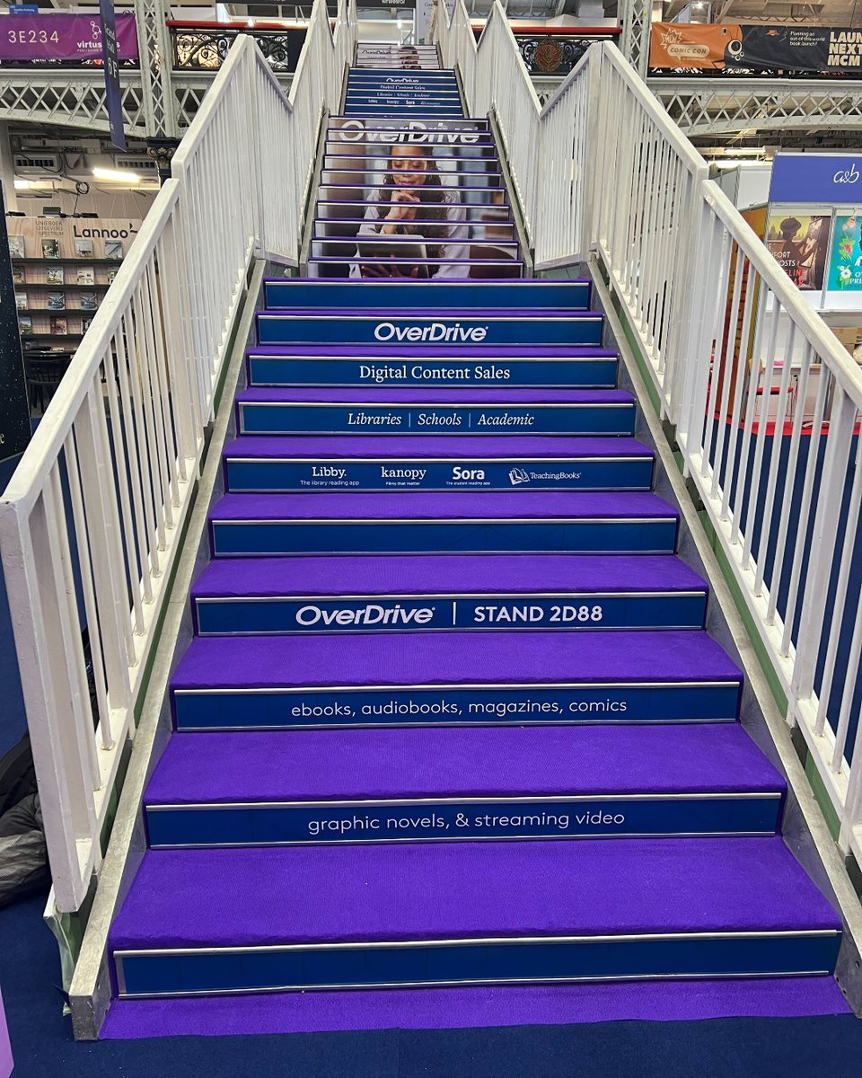 OverDriveInc's tweet photo. It's been another amazing conference, and #TeamOverDrive's finishing strong on the last day of the @LondonBookFair. Follow the purple stairs to visit us in the Upper West Hall Stand 2D88 from 9:00 am-5:00 pm GMT. #LBF24 https://t.co/yGo3b0ubJu