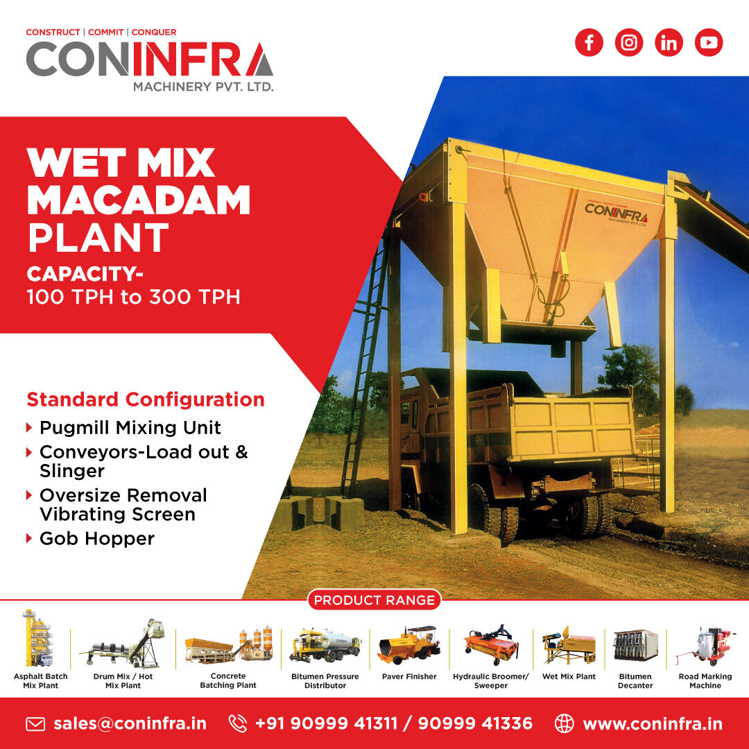 Discover the pinnacle of wet mix macadam technology with our state-of-the-art plant, offering a capacity ranging from 100 to 300 TPH. Take a look at our standard configuration.

#WetMixMacadam #RoadConstruction #PlantTechnology #Coninfra #ConinfraMachinery #RoadInnovations
