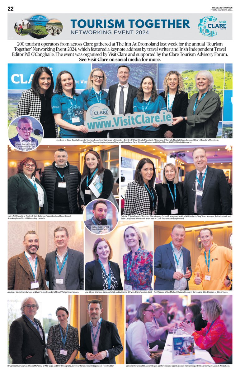 ClareTourism's tweet photo. Tourism operators unite to address sector challenges 💛💙
200 tourism operators from across Clare gathered at The Inn at Dromoland last week to discuss the urgent need for increased collaboration and the development of new initiatives. https://t.co/L6cI4yaqk8