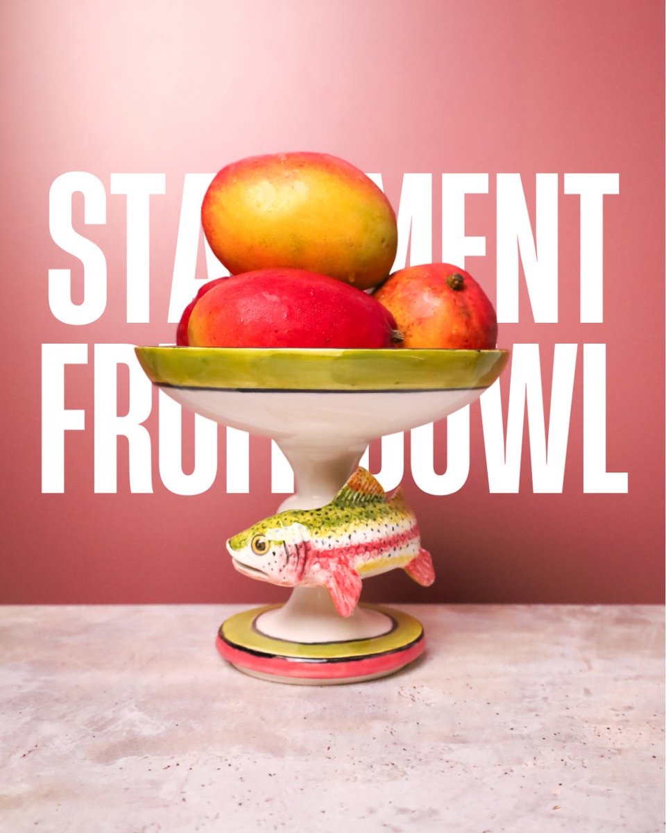 Rialheim's tweet photo. Africa inspires us. Our hand-painted Rainbow Trout Bowl celebrates your uniqueness, infusing natural wonder. Make a splash in your decor with our limited edition statement piece. 🌈🐟 #Rialheim #Handcrafted #AfricanInspiration https://t.co/2rFv8NEsui