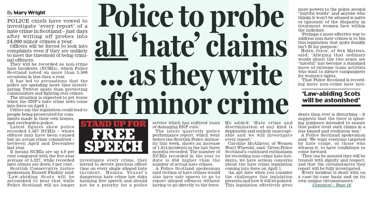 Police Scotland, who are already set to abandon investigations into so-called ‘minor’ crimes such as some break-ins, vandalism and thefts will now be wasting time on spurious hate crime complaints made in sex shops and mushroom farms. What a mess.