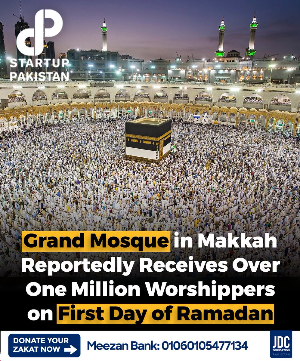 PakStartup's tweet image. The Grand Mosque in Makkah, also known as Masjid al-Haram, experienced an influx of more than a million worshippers on the first day of Ramadan, as reported by officials. 

#Ramadan #Makkah #Worshippers #onemillion
