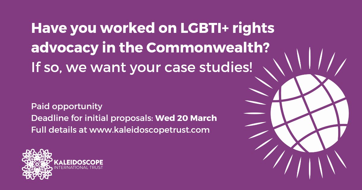 Ahead of #CHOGM2024 we're preparing a report on the state of #LGBTI+ rights in the #Commonwealth and we want your case studies! Full details and how to apply ➡️ kaleidoscopetrust.com/call-for-evide…