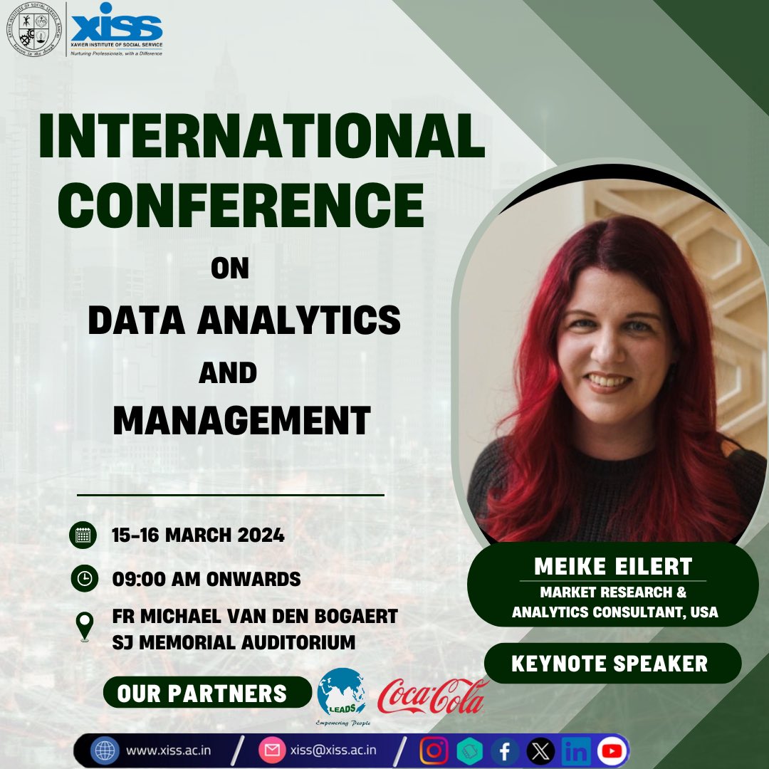XISSRanchi's tweet photo. Gain observations from Ms Meike Eilert, #MarketResearch & #AnalyticsConsultant, USA, as she shares her expertise at the #InternationalConference on #DataAnalytics & #Management at XISS, Ranchi on March 15-16, 2024.
#ICDAM2024
#XISSRanchi https://t.co/7SBLjknJkF