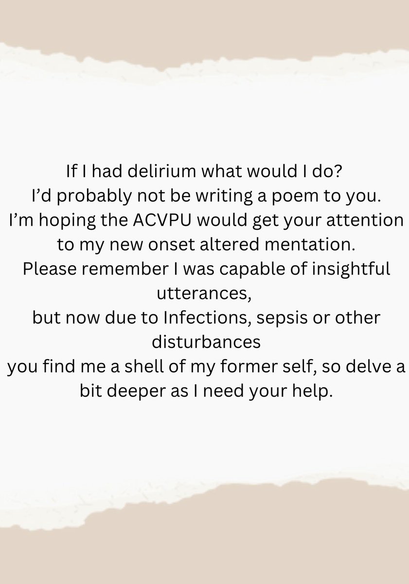 Highly Commended Runner-Up poem from our @RCHTWeCare WDAD delirium poetry competition. Another great poem capturing the essence of the delirium experience from a patient's viewpoint. #WDAD2024 @AmerGeriatrics @iDelirium_Aware @Redsnapperswail