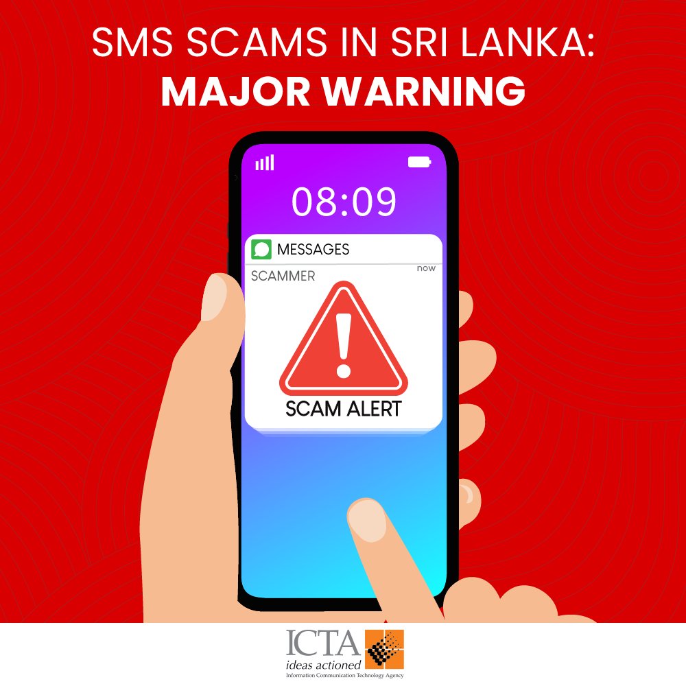 Beware of Scammers! Sri Lanka's Postal Department warns of a financial scam via SMS. Fraudsters ask for bank card payments to clear parcels, stealing bank details. The Postal Department doesn't request bank details via SMS or use bank cards for parcel clearance. #ICTA #LKA