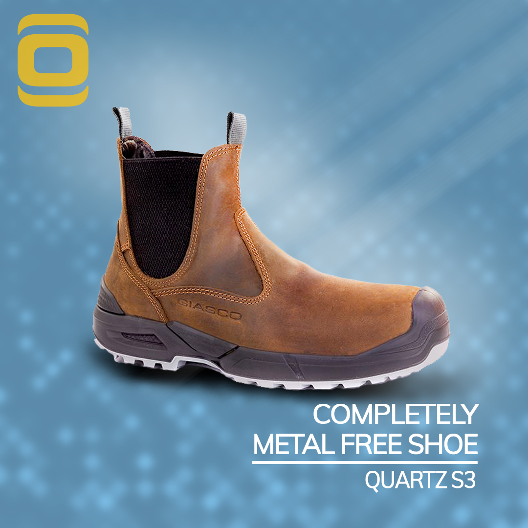 QUARTZ S3

Ankle boot with side elastic band, IDROTECH® WPA oiled grain leather thickness 1,8-2,0 mm.
Perspiring and abrasion resistant lining.
COMPLETELY METAL FREE BOOT

TOECAP 200J polymeric composite non-thermic according to EN 22568
MIDSOLE flexible anti-perforation