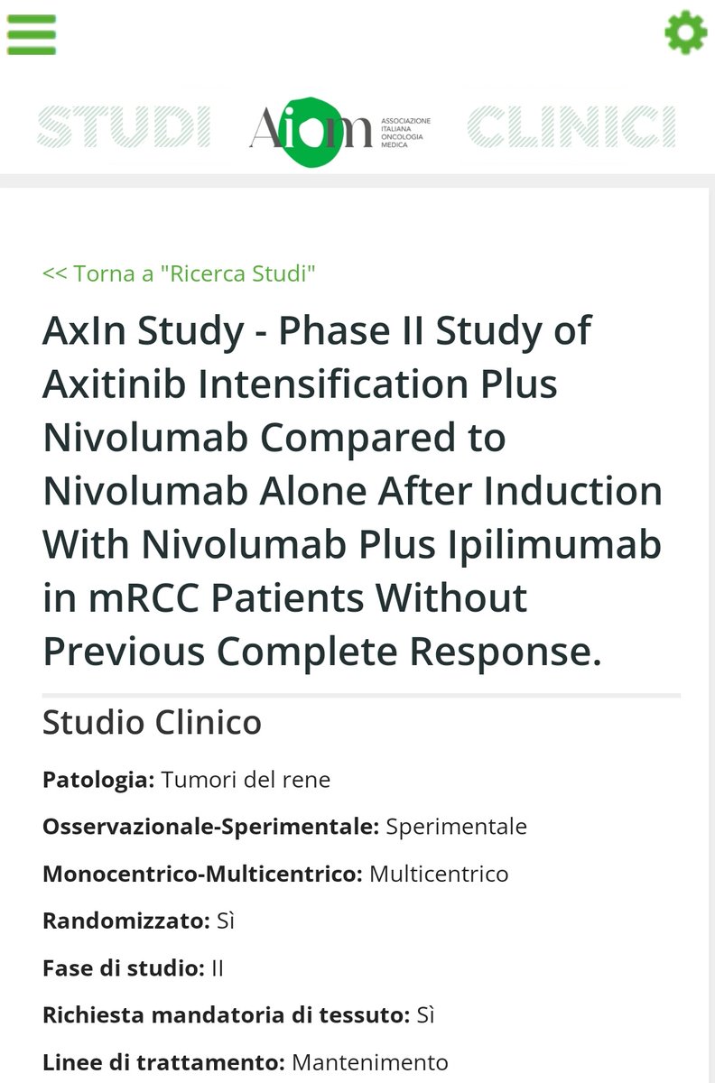 📢Lo studio italiano AXIN per migliorare l'efficacia dell'immunoterapia nei pazienti con tumore del rene! Vogliamo aumentare le chances per i nostri pazienti 🫂. Sono 20 i centri attivi per favorire la ricerca🔬accademica nazionale🇮🇹. Info sul sito #AIOM: studiclinici.aiom.it/studi%2dclinic…