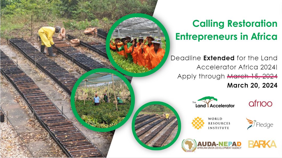 We are happy to announce that applications for the next #LandAccelerator Africa have been extended from March 15,2024 to March 20,2024 allowing applicants who were previously constrained by the timelines to complete&submit their applications.Apply #Now:bit.ly/3UEPCk2