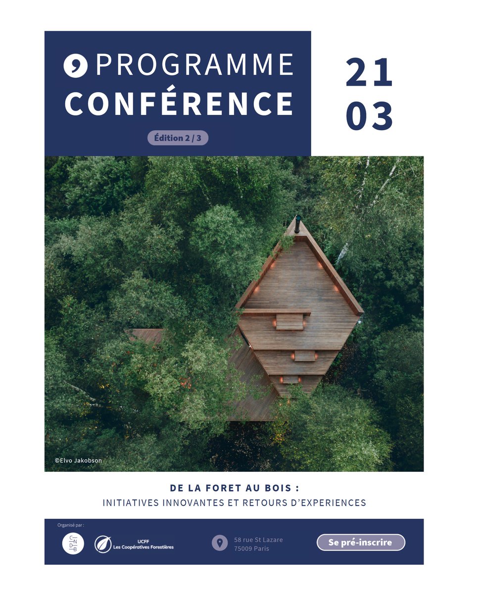 UCFFcoop's tweet image. A l’occasion de la #JIF2024 🌲🌳 le 21.03, @leCNDB &amp;amp; @UCFFcoop organisent à 18H une conférence à Paris sur les #forêts 🇫🇷, leur gestion et l’usage du bois notamment dans la #construction sous le prisme de l’#innovation. 🧑‍🔬🌱🪵
Inscription : lnkd.in/djxxyVqK
Programme 👇