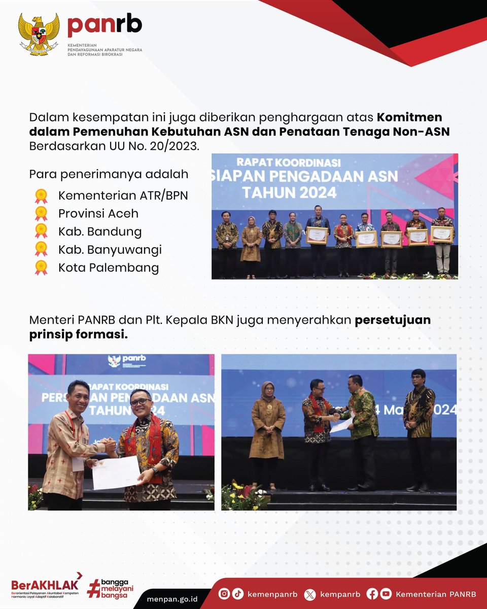 kempanrb's tweet photo. Pemerintah akan mengadakan rekrutmen CASN tahun 2024. Hari ini, Kementerian PANRB mengadakan Rapat Koordinasi Persiapan Pengadaan ASN T.A 2024 bersama seluruh instansi pusat dan daerah. 

Selengkapnya kita simak highlightnya pada postingan berikut. https://t.co/jadVy5vmkg