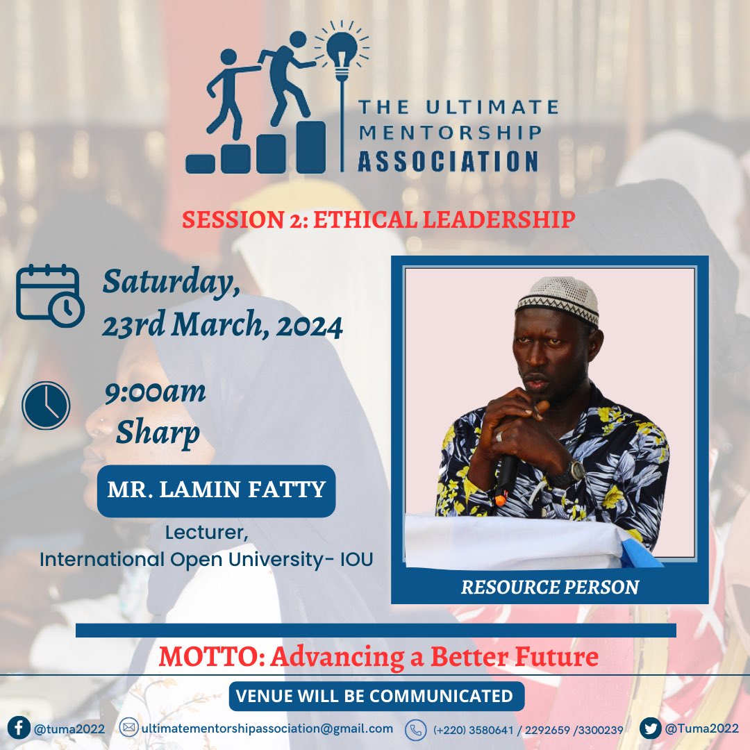 We are thrilled to commence another year-long journey. By March 23rd, we’ll be hosting the second session of the 2024 Mentorship Program on Ethical Leadership. 

This session will be led by Mr. Lamin Fatty, an individual with diverse expertise and experience in leadership.