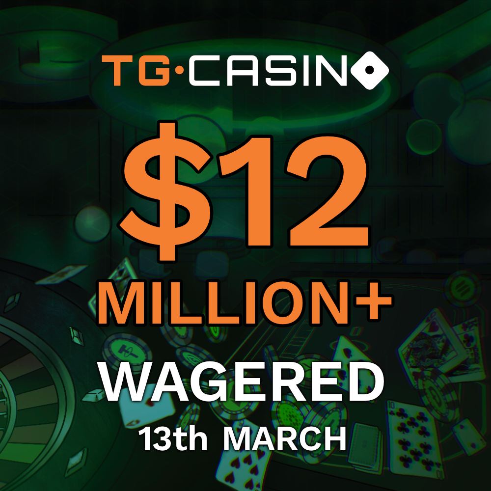 TGCasino_'s tweet photo. New Wagering Record! 🏆

Yesterday, we didn't just beat our previous $8.6M record - we soared past it with a whopping $12M in wagers! This is a huge milestone that reflects our ever-growing community and commitment to excellence! https://t.co/63tzAqiIoM